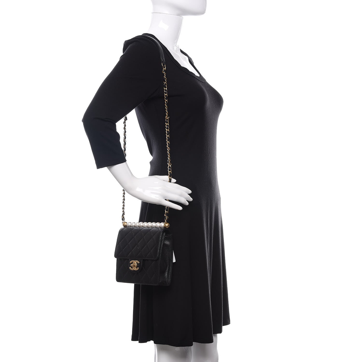 Chanel Lambskin Quilted Chic Pearls Flap Black 2 of 9