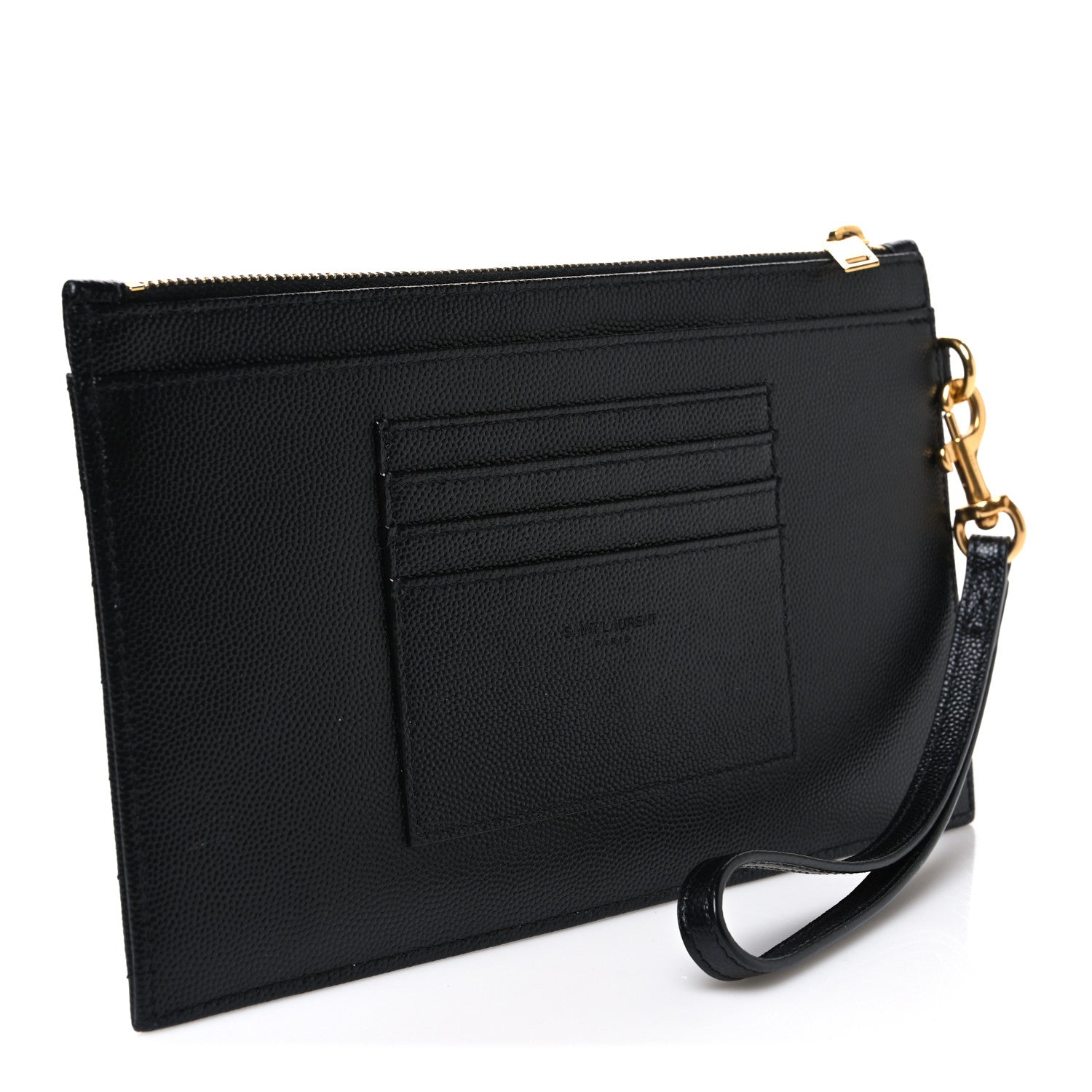 Saint Laurent Grain De Poudre Chevron Monogram Large Bill Pouch Black 3 of 7