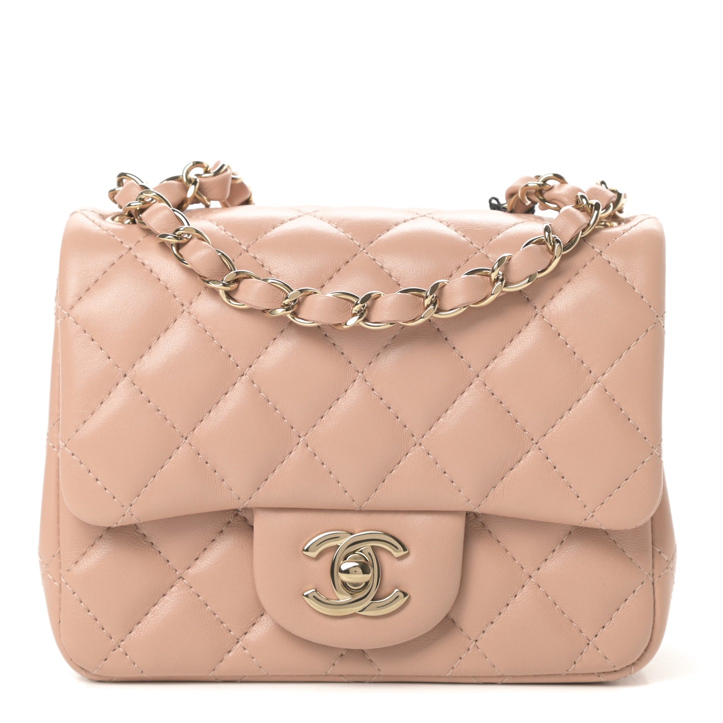Lambskin Quilted Mini Square Flap Beige