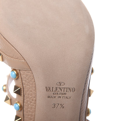 Valentino Garavani Pebbled Calfskin Rockstud Rolling Ankle Strap 100mm Pumps 37.5 Soft Noisette 8 of 8
