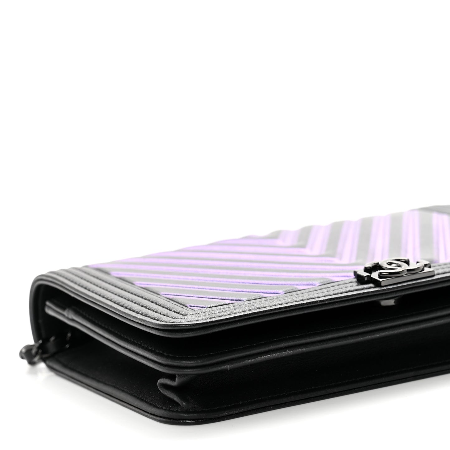 Calfskin Painted Chevron Embossed Boy Wallet On Chain WOC Black