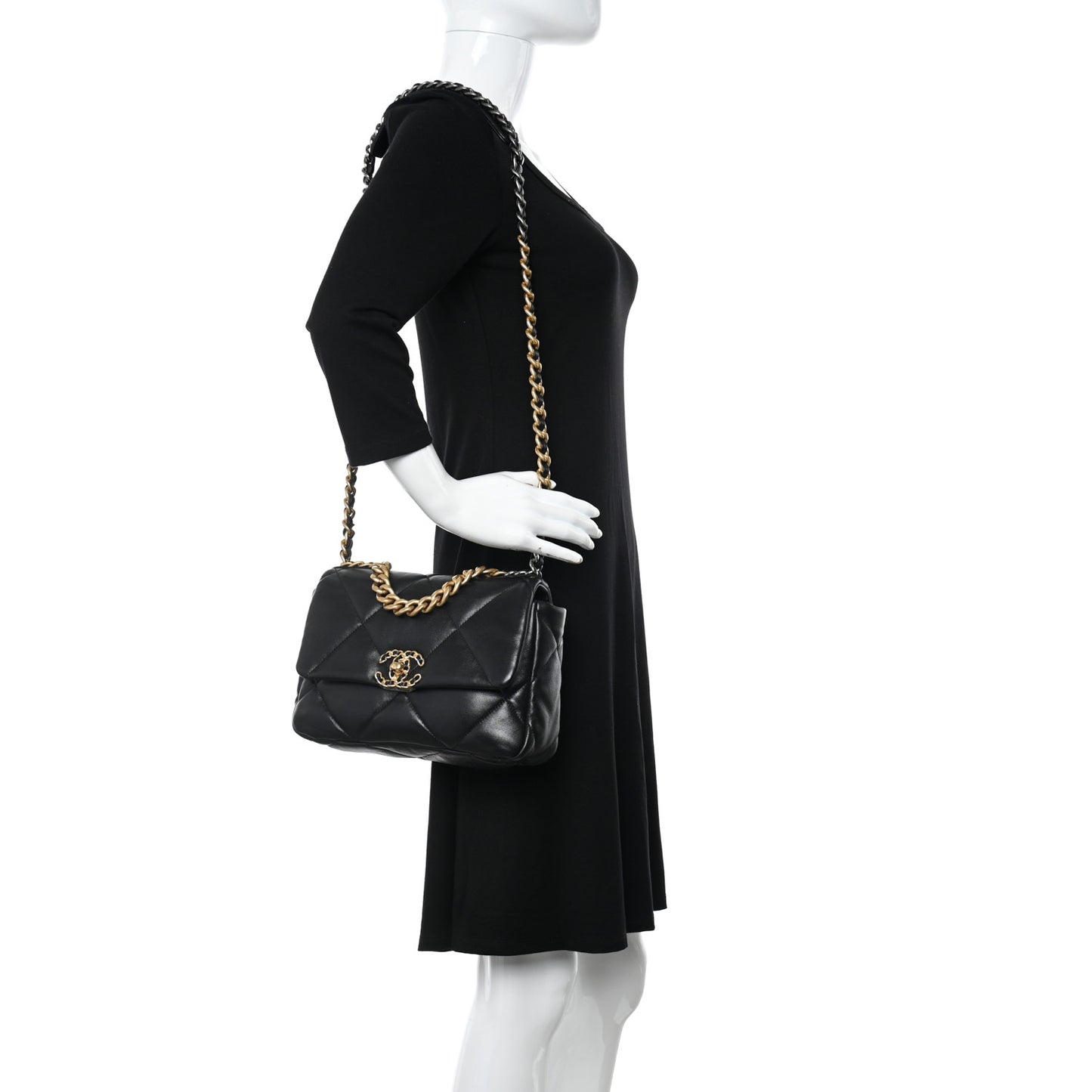 Lambskin Quilted Medium Chanel 19 Flap Black