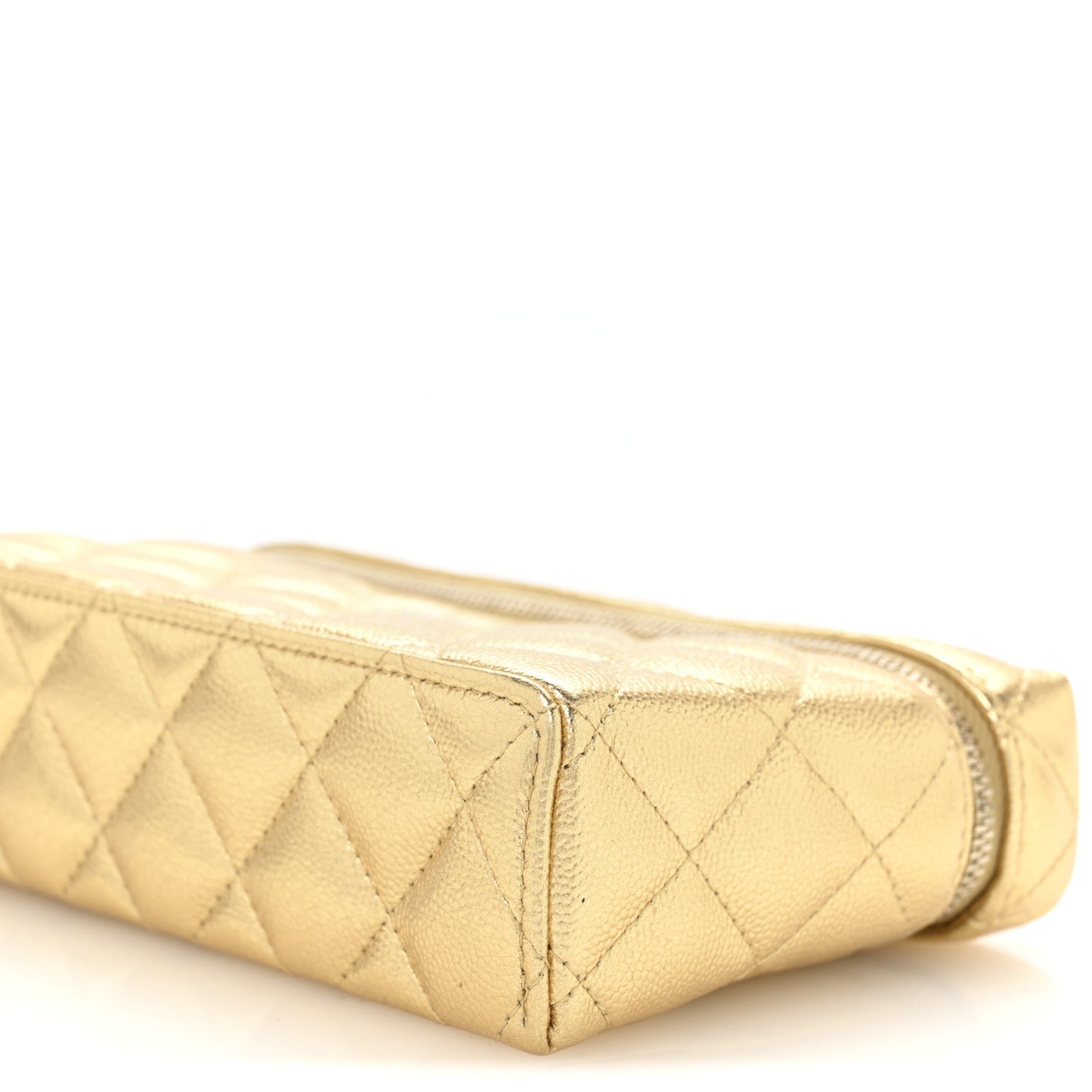 Metallic Caviar Quilted Top Handle Slim Vanity With Chain Gold