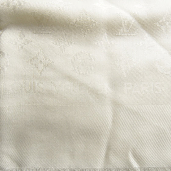 Silk Wool Monogram Shawl White