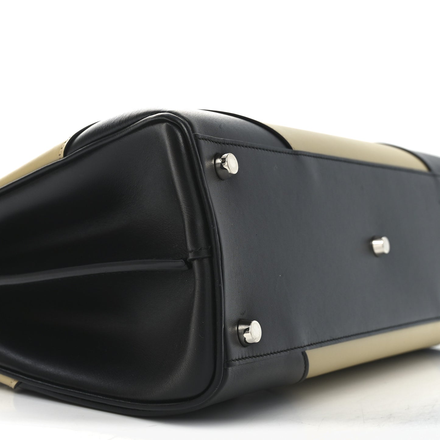 Smooth Calfskin Diagonal Striped Medium Zumi Top Handle Bag Black Beige