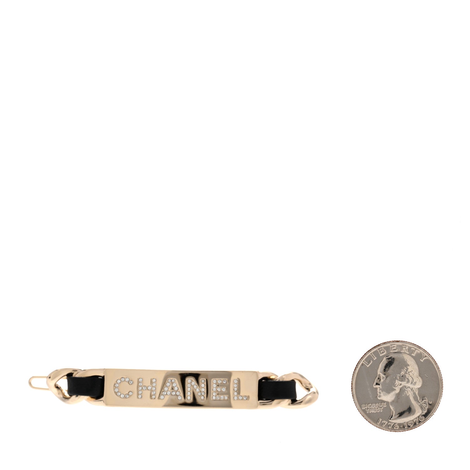 Chanel Metal Lambskin Strass Sergeant Hair Clip Barrette Black Gold 2 of 6