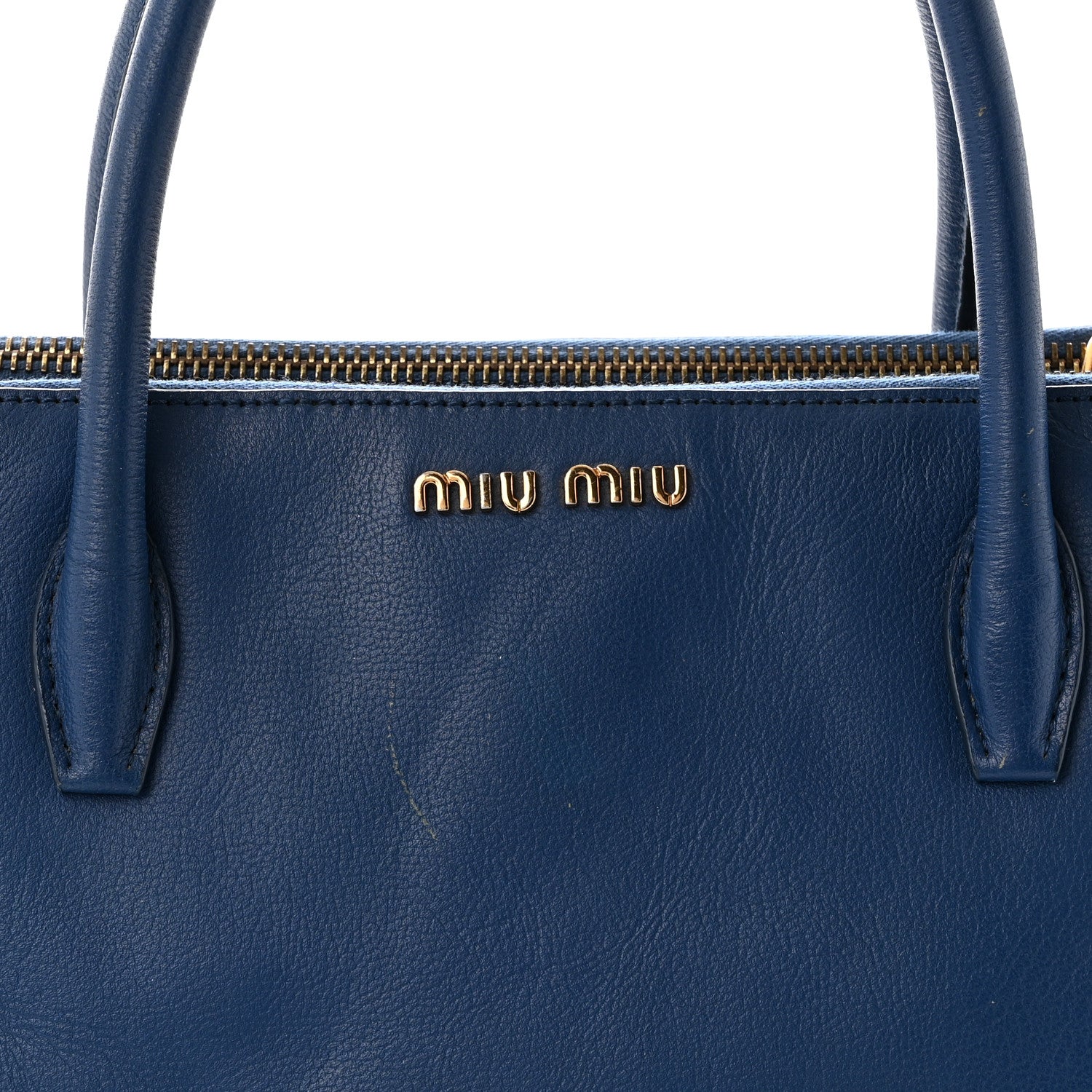 Miu Miu Goatskin Madras Top Handle Double Zip Tote Blue 8 of 13