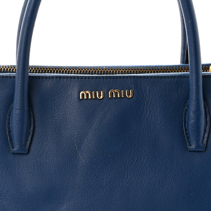 Miu Miu Goatskin Madras Top Handle Double Zip Tote Blue 8 of 13