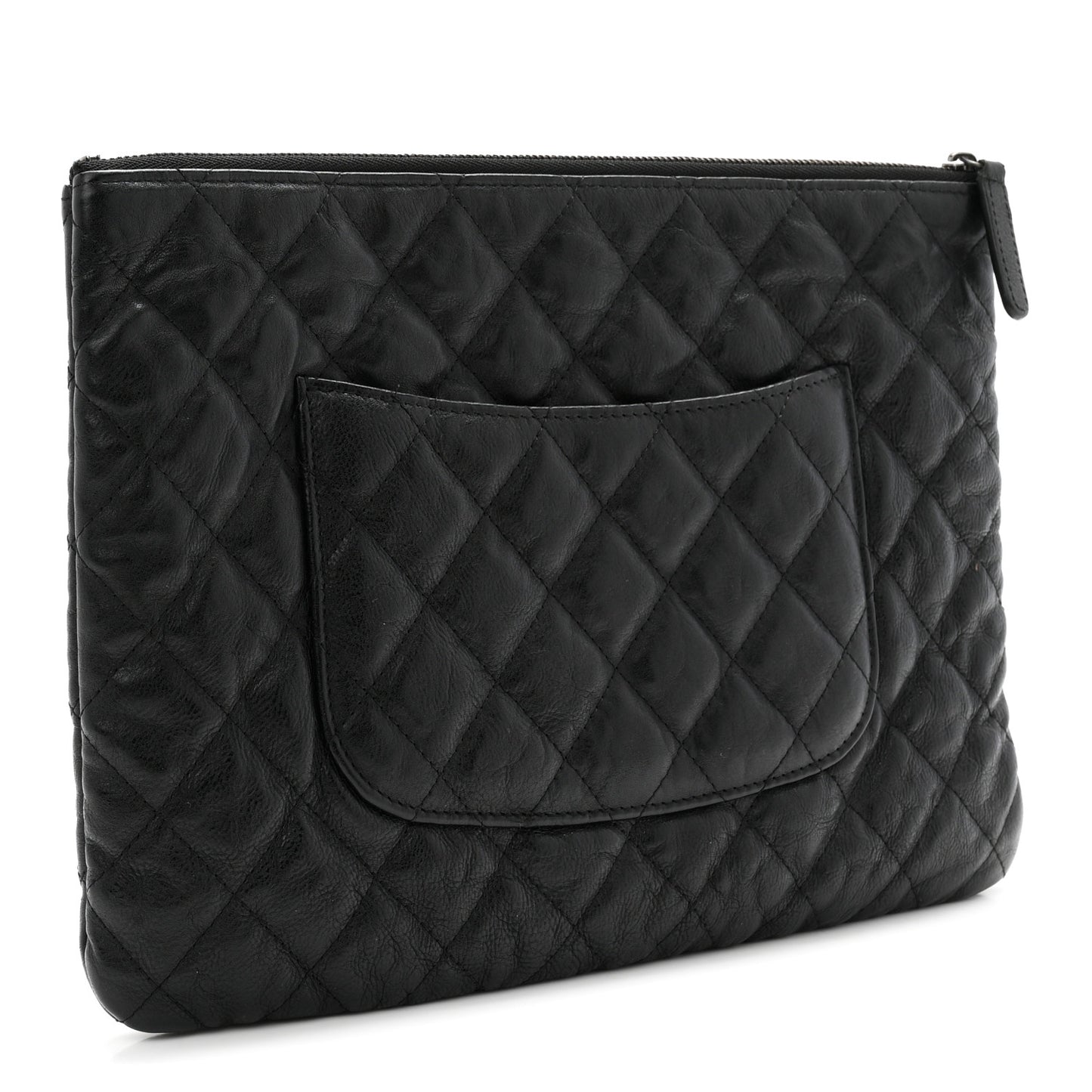 Crumpled Calfskin Quilted Medium Cosmetic Case So Black