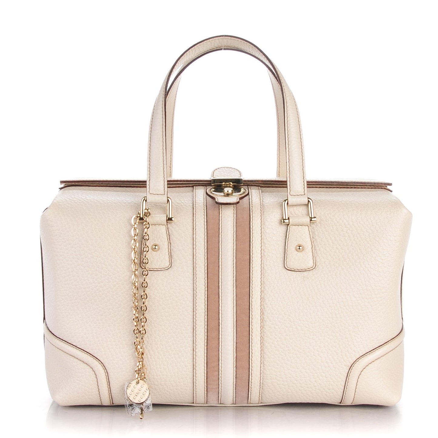 Textured Calfskin Large Treasure Boston Tote Ivory
