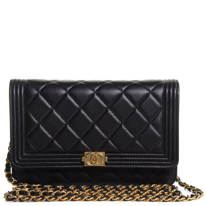 Chanel Lambskin Quilted Boy Wallet On Chain WOC Black 1 of 9
