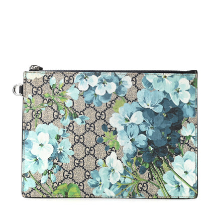 Gucci GG Supreme Monogram Blooms Small Zip Wristlet Pouch Beige Blue Black 1 of 7
