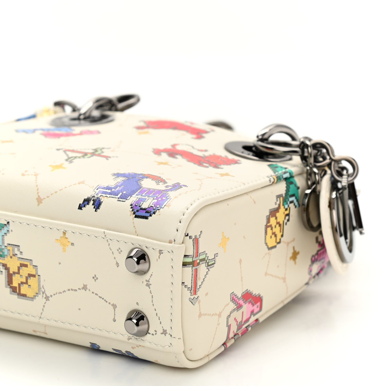 Christian Dior Smooth Calfskin Zodiac Pixel Printed Micro Lady Dior White Multicolor 10 of 10