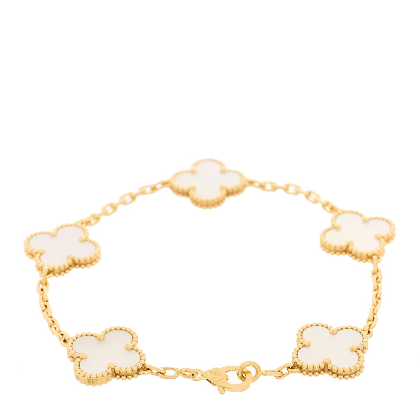 18K Yellow Gold Mother of Pearl 5 Motifs Vintage Alhambra Bracelet