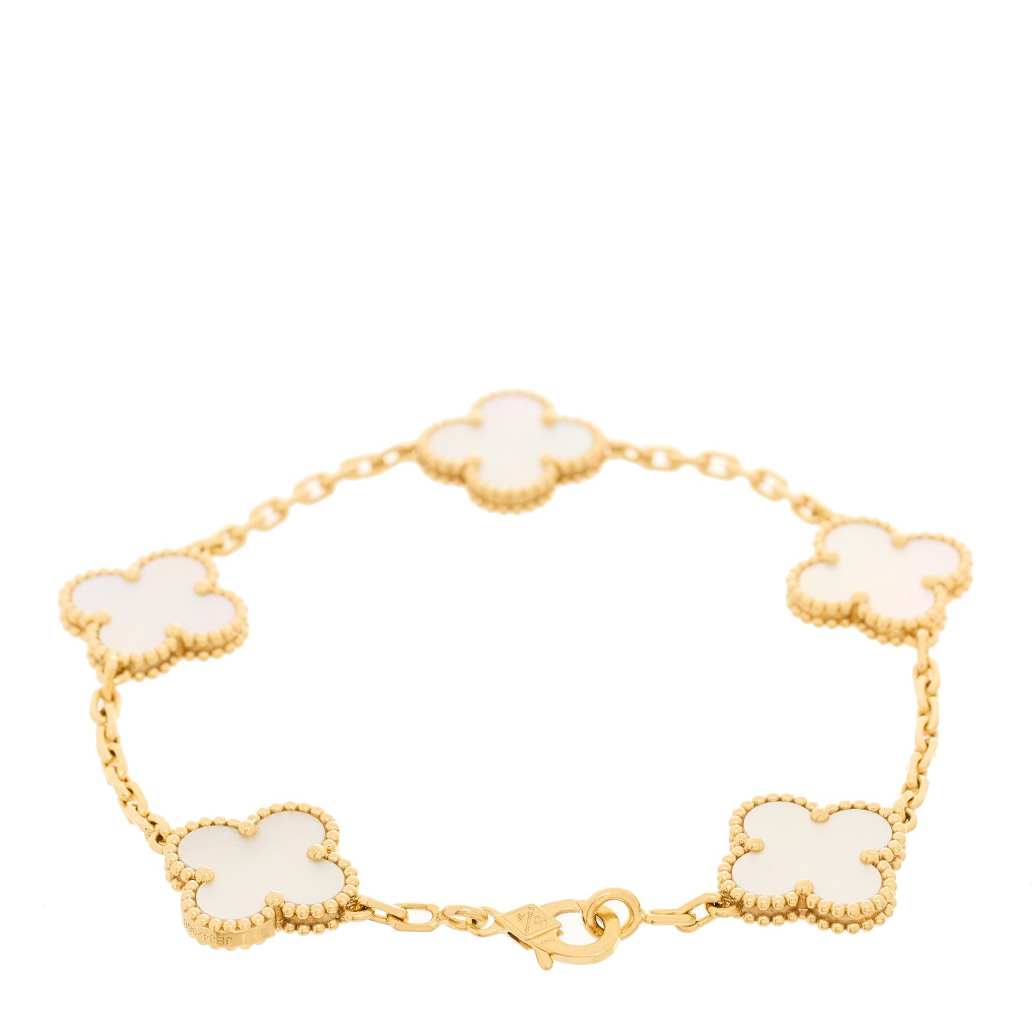 Van Cleef & Arpels 18K Yellow Gold Mother of Pearl 5 Motifs Vintage Alhambra Bracelet 2 of 4