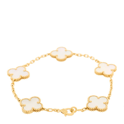 Van Cleef & Arpels 18K Yellow Gold Mother of Pearl 5 Motifs Vintage Alhambra Bracelet 2 of 4
