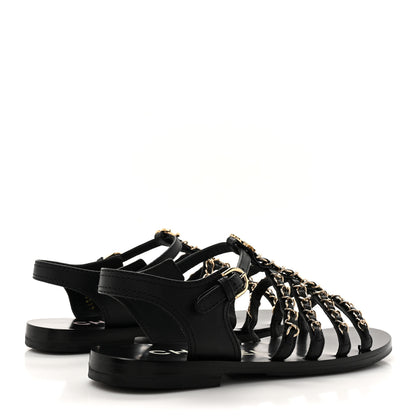 Chanel Calfskin Multi Chain CC Sandals 37 Black 5 of 11