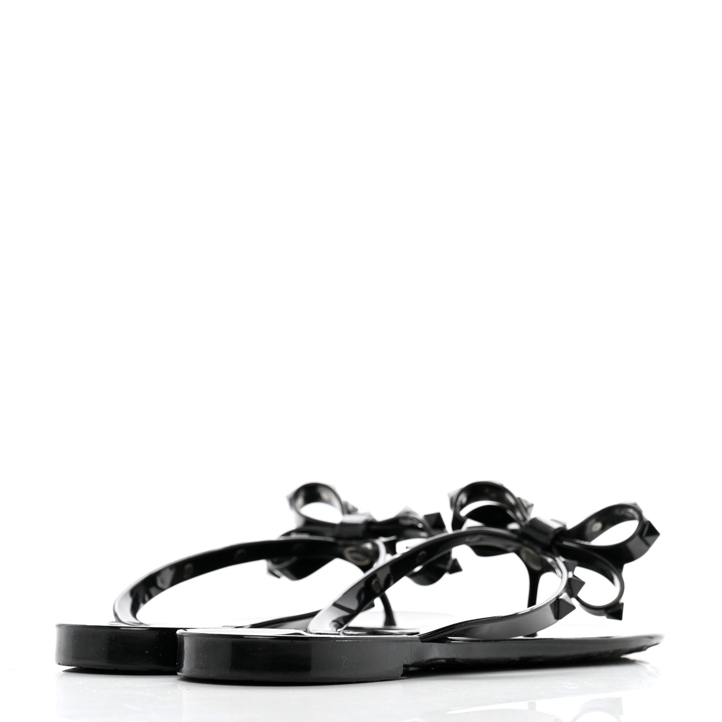 PVC Jelly Rockstud Bow Thong Sandals 40 Black