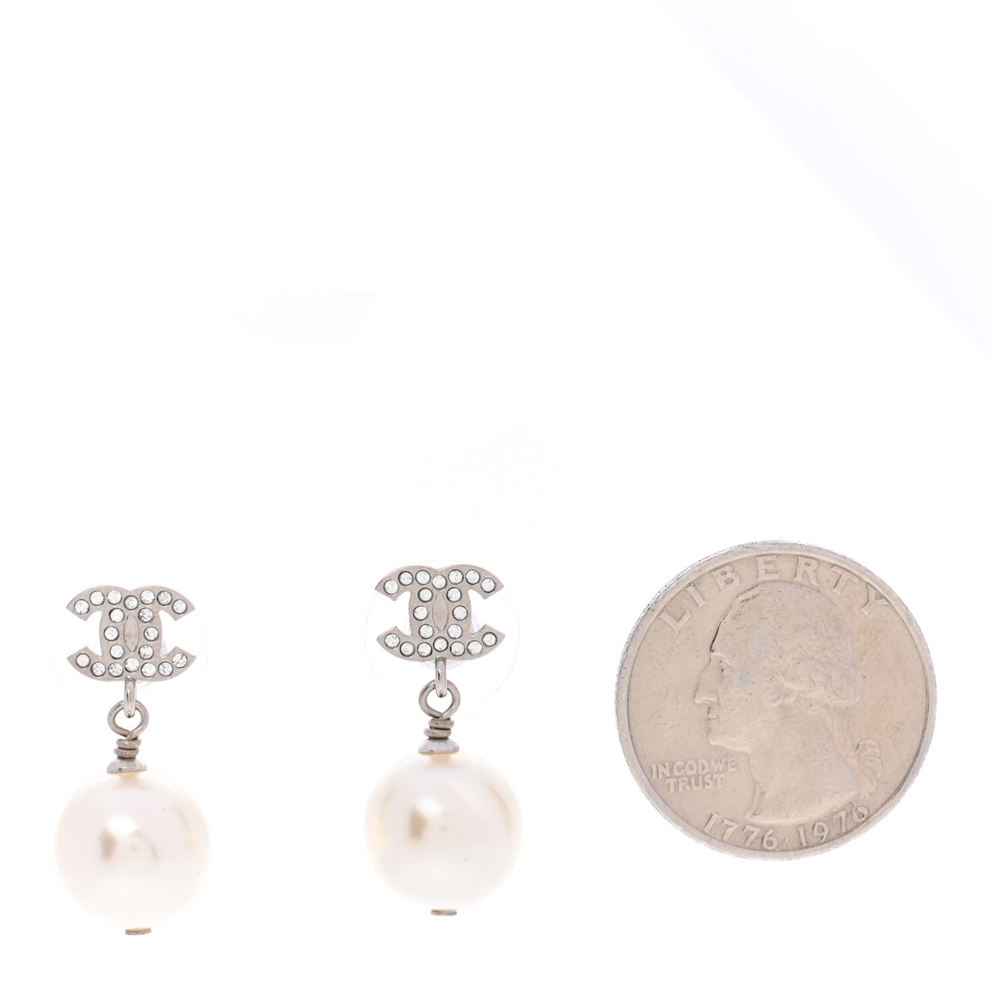 Crystal Pearl CC Drop Earrings Silver