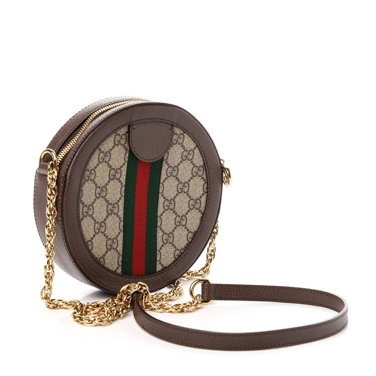 GG Supreme Monogram Web Mini Ophidia Round Shoulder Bag Brown