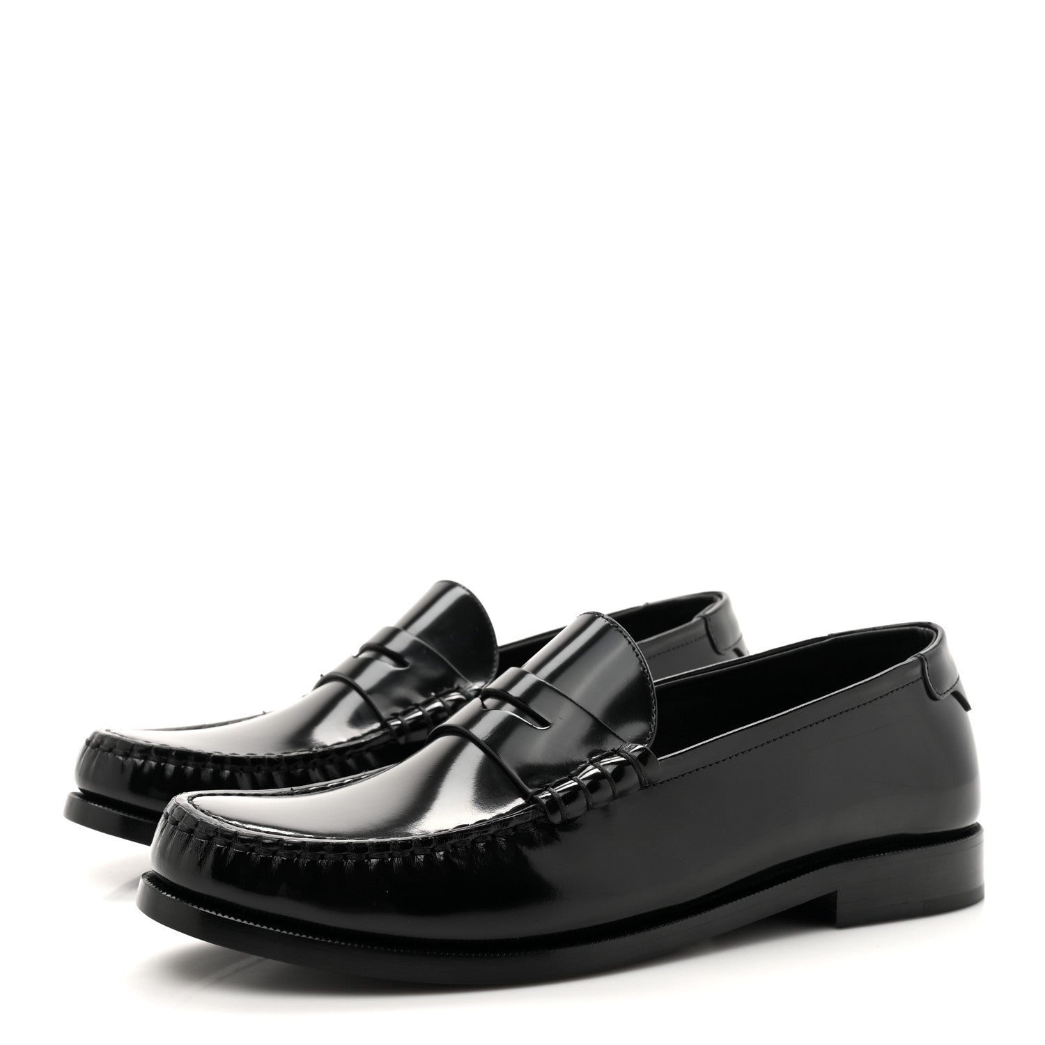 Saint Laurent Glazed Calfskin Le Loafer 15 Penny Slippers 40 Black 4 of 10