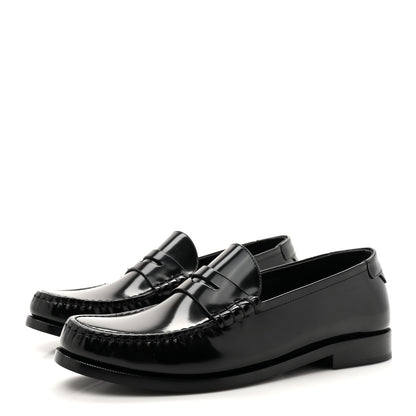 Saint Laurent Glazed Calfskin Le Loafer 15 Penny Slippers 40 Black 4 of 10