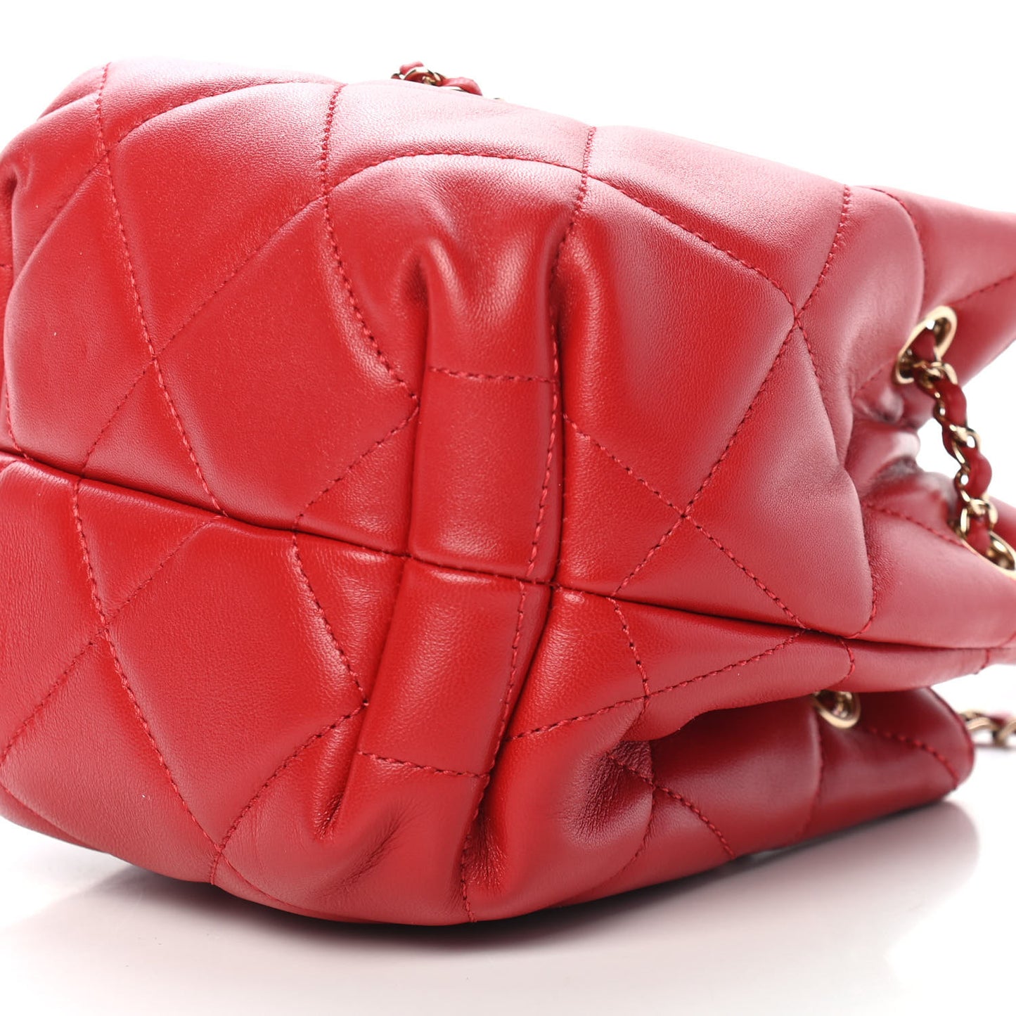 Lambskin Quilted CC Dweller Drawstring Bucket Bag Red
