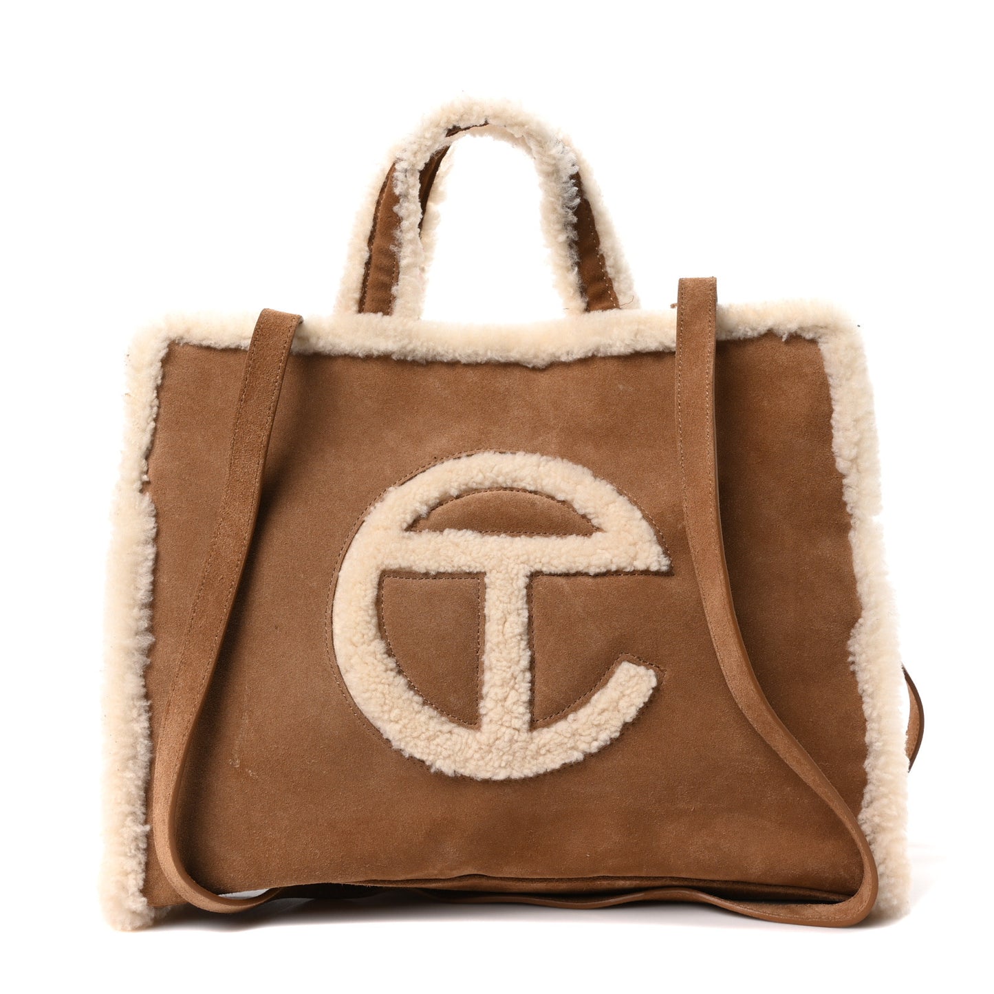 X UGG Suede Shearling Medium Shopping Bag Chestnut