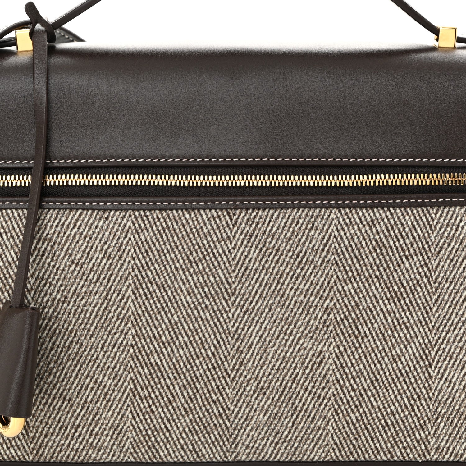 Loro Piana Calfskin Merino Wool Extra Bag L27 Natural Brown Dark Chocolate Licorice Sun Gold 7 of 9