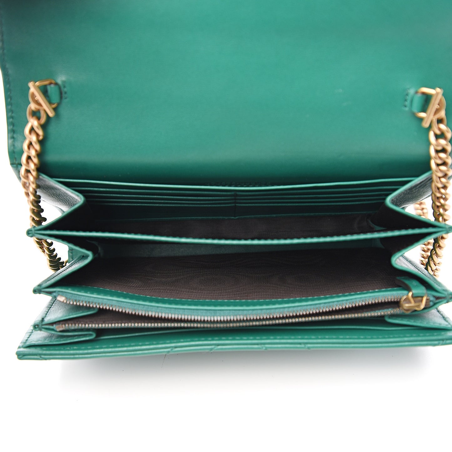 Calfskin Matelasse GG Marmont Chain Wallet Emerald Green