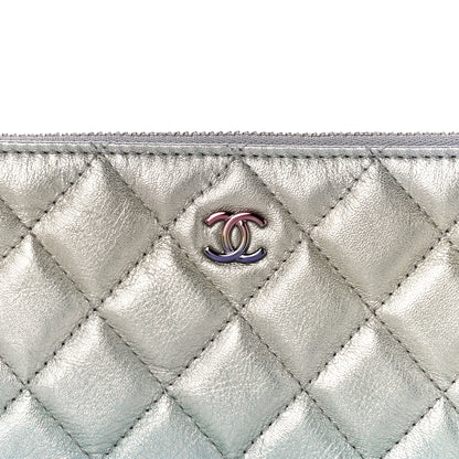 Chanel Gradient Metallic Calfskin Quilted Small Cosmetic Pouch Silver Blue Yellow Purple 8 of 11