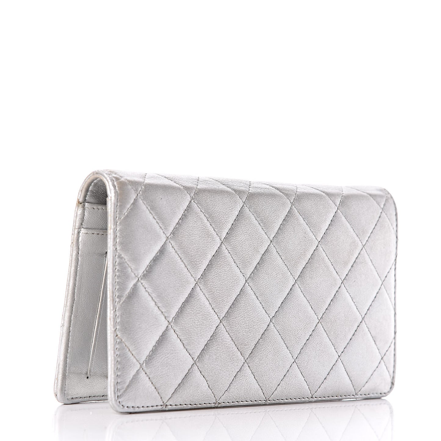 Metallic Lambskin Quilted Reissue Yen Wallet Silver