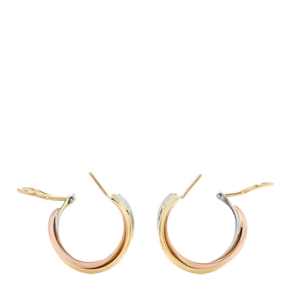 Cartier 18K Pink Yellow White Gold Classic Trinity Hoop Earrings 3 of 4