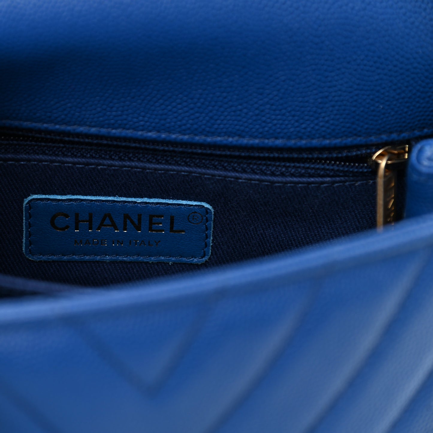 Caviar Chevron Quilted Mini Coco Handle Flap Blue