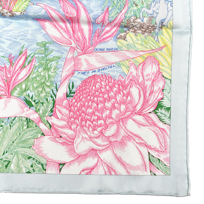 Hermes Silk Twill Faubourg Tropical Scarf 90 Bleu Vert Jaune 4 of 6