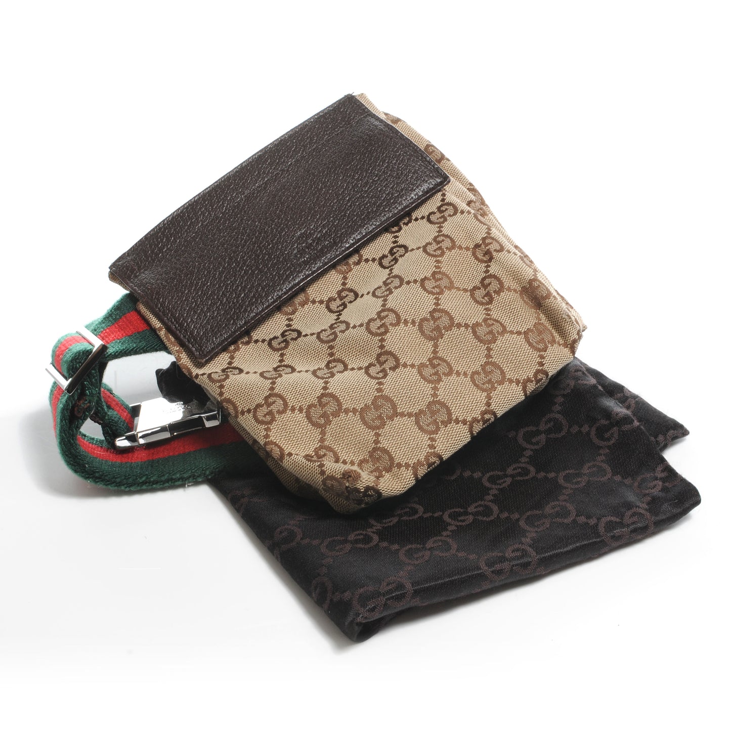 GG Monogram Web Double Pocket Belt Bag Ebony