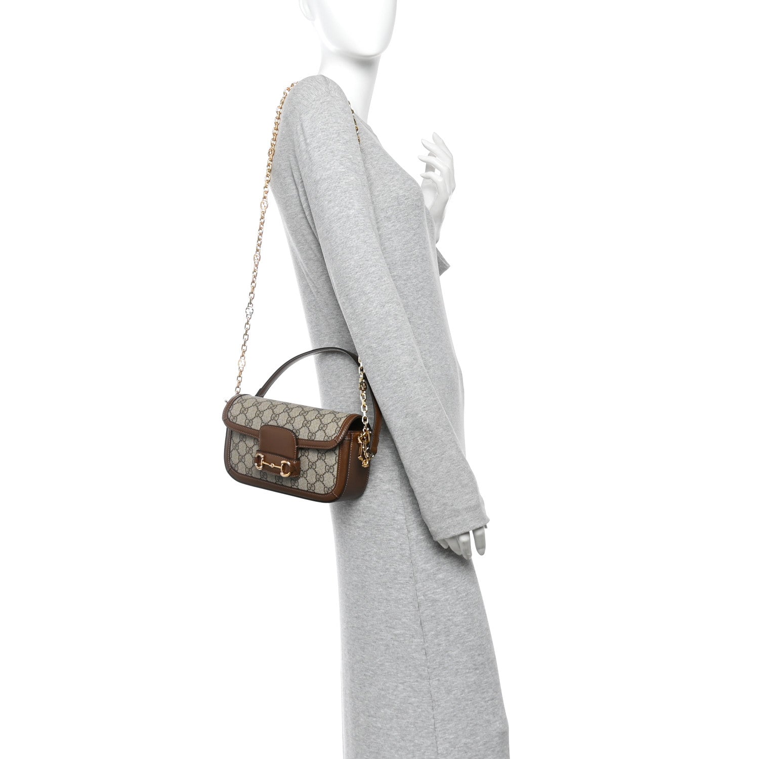 Gucci GG Supreme Monogram Small Horsebit 1955 Chain Shoulder Bag Beige Ebony Brown Sugar 2 of 9