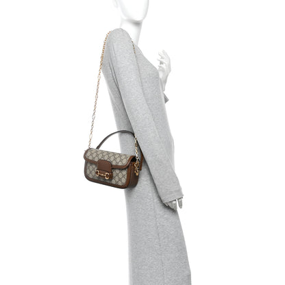 Gucci GG Supreme Monogram Small Horsebit 1955 Chain Shoulder Bag Beige Ebony Brown Sugar 2 of 9