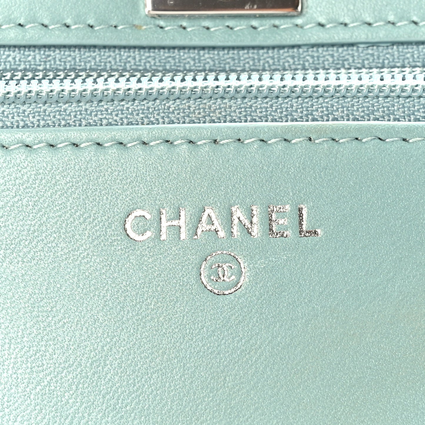 Lambskin Quilted Trendy CC Wallet On Chain WOC Light Blue