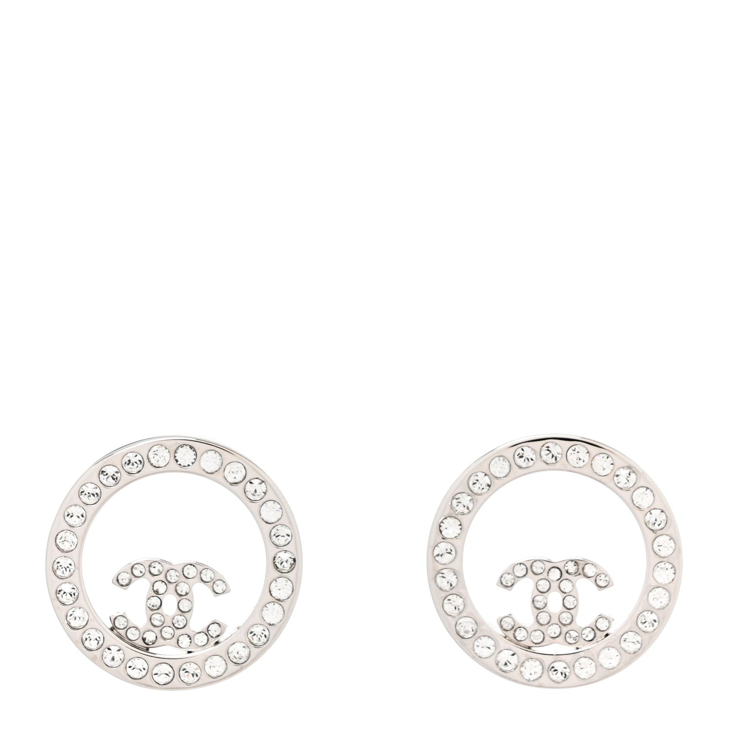Crystal CC Round Earrings Silver