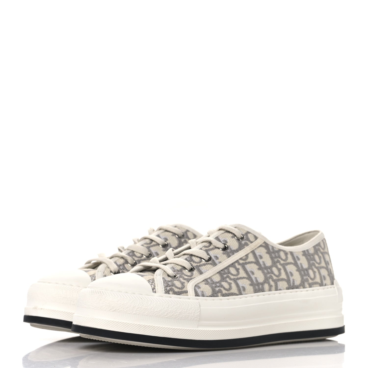 Christian Dior Canvas Oblique Walk'N'Dior Low Top Platform Sneakers 41 Stone Grey 4 of 9