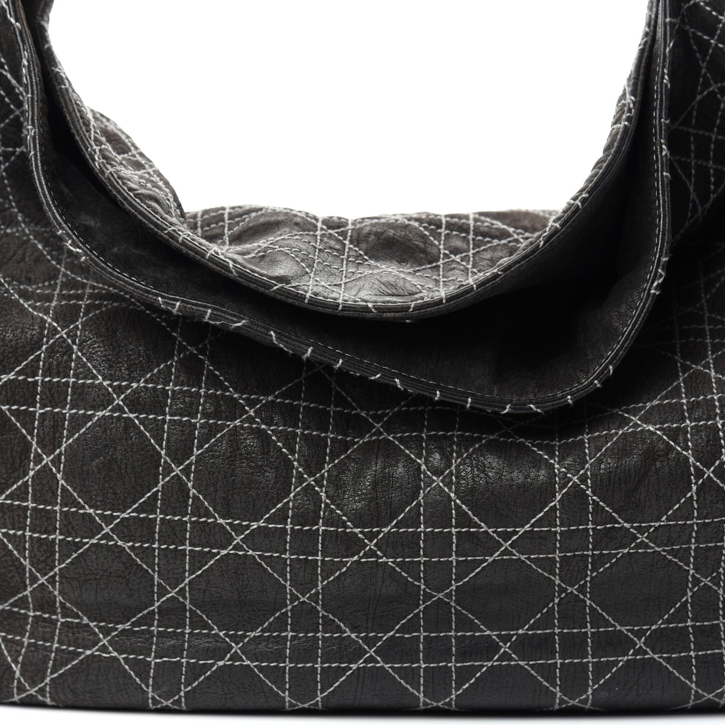 Goatskin Cannage Medium Lady Dior Hobo Gray