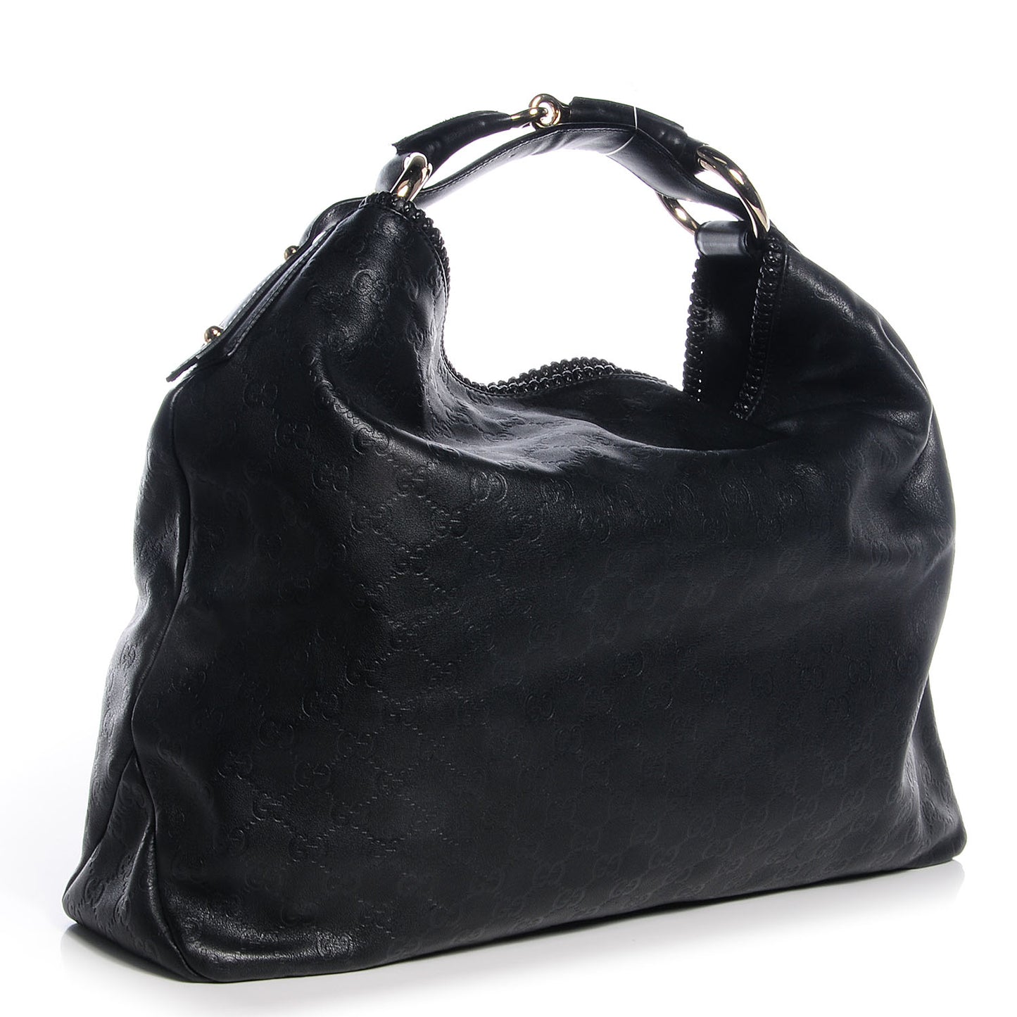 Guccissima Large Horsebit Chain Hobo Black