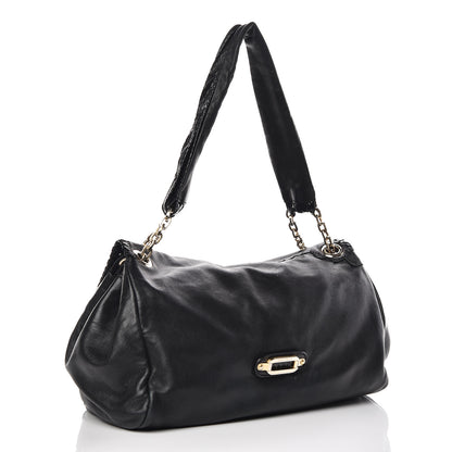 Jimmy Choo Lambskin Snakeskin Woven Flap Hobo Black 3 of 12