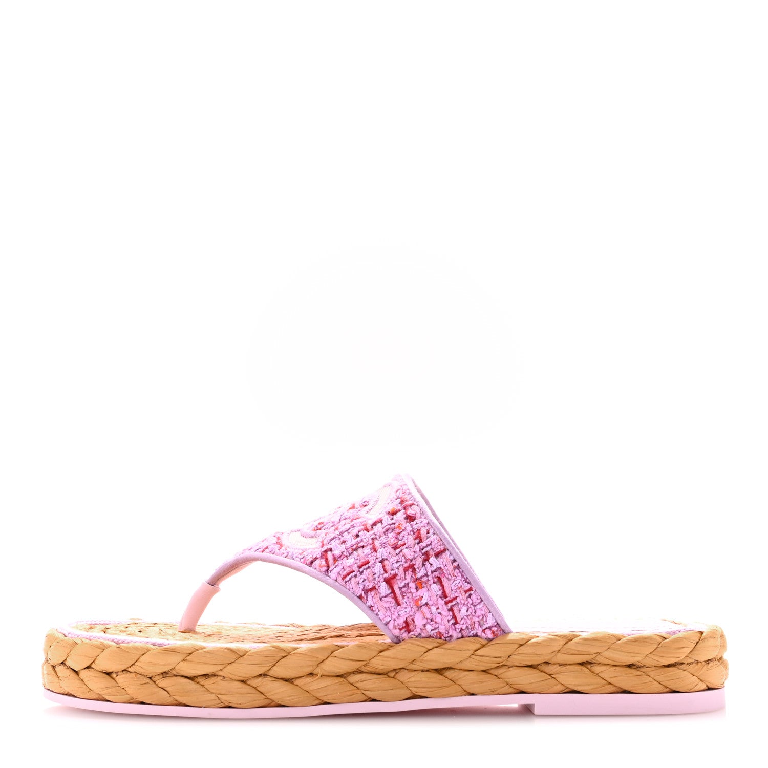 Chanel Tweed Mesh Satin CC Thong Sandals 38.5 Light Purple Pink Red 1 of 9