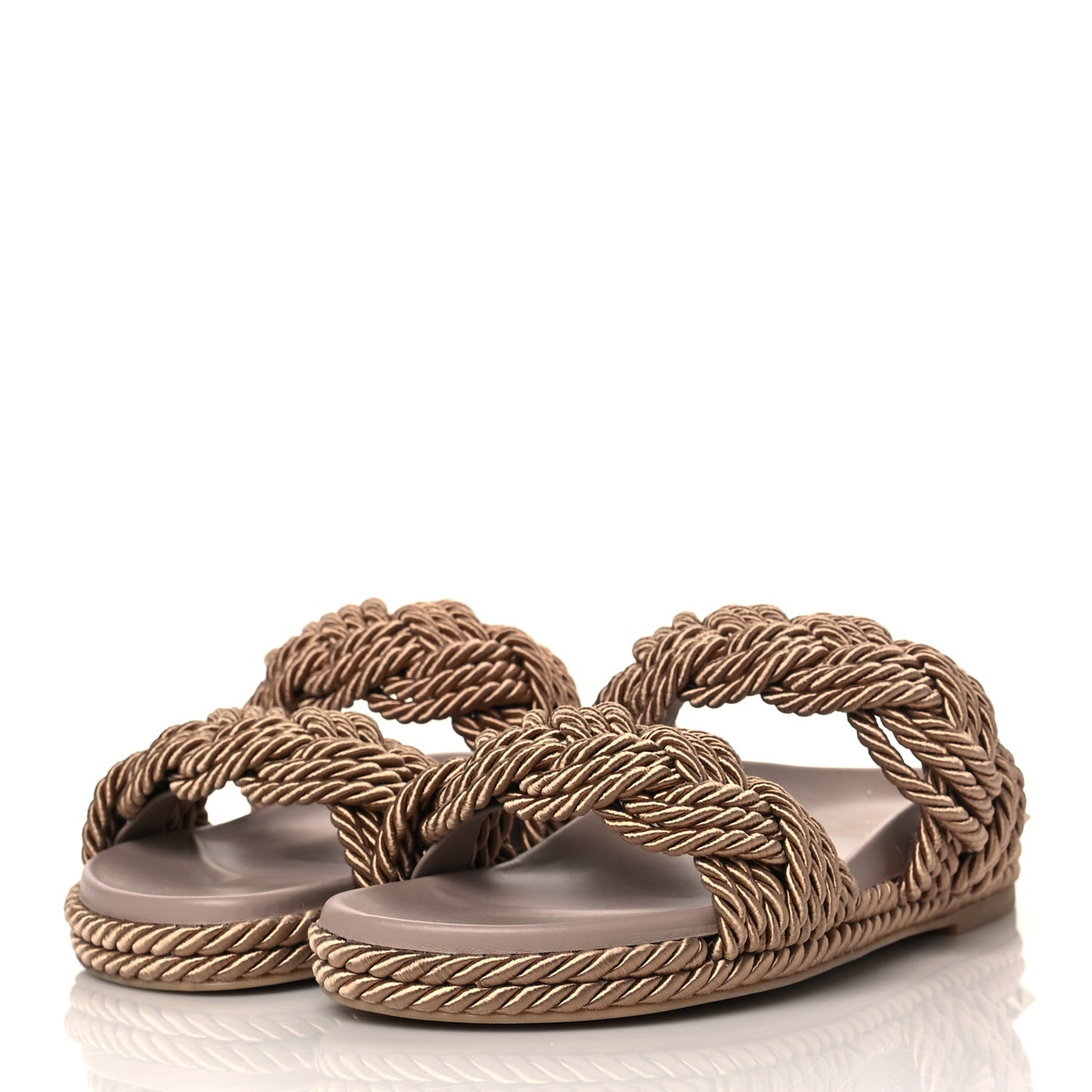 Calfskin Silk Woven Rockstud Torchon 5mm Sandals 37 Poudre