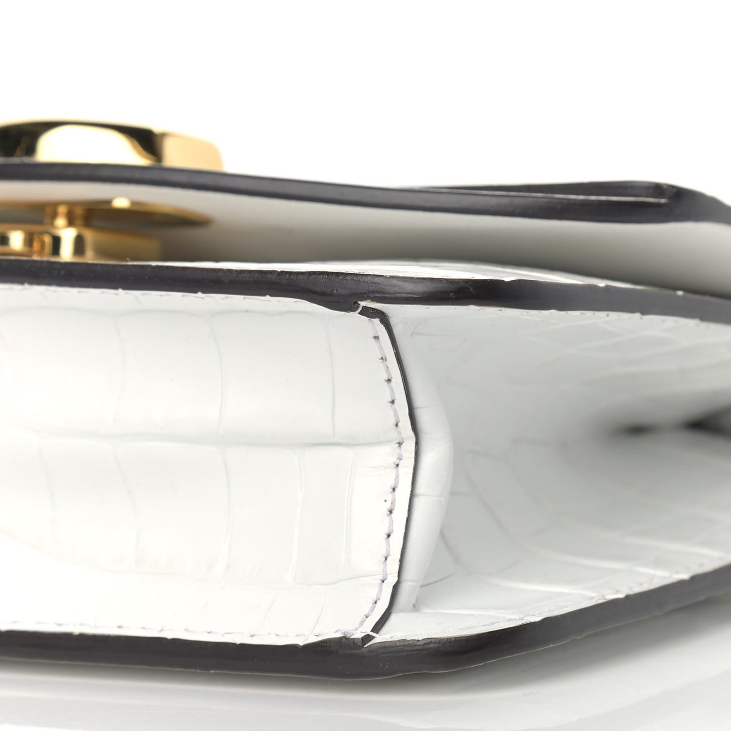 Calfskin Crocodile Embossed C Clutch With Chain White
