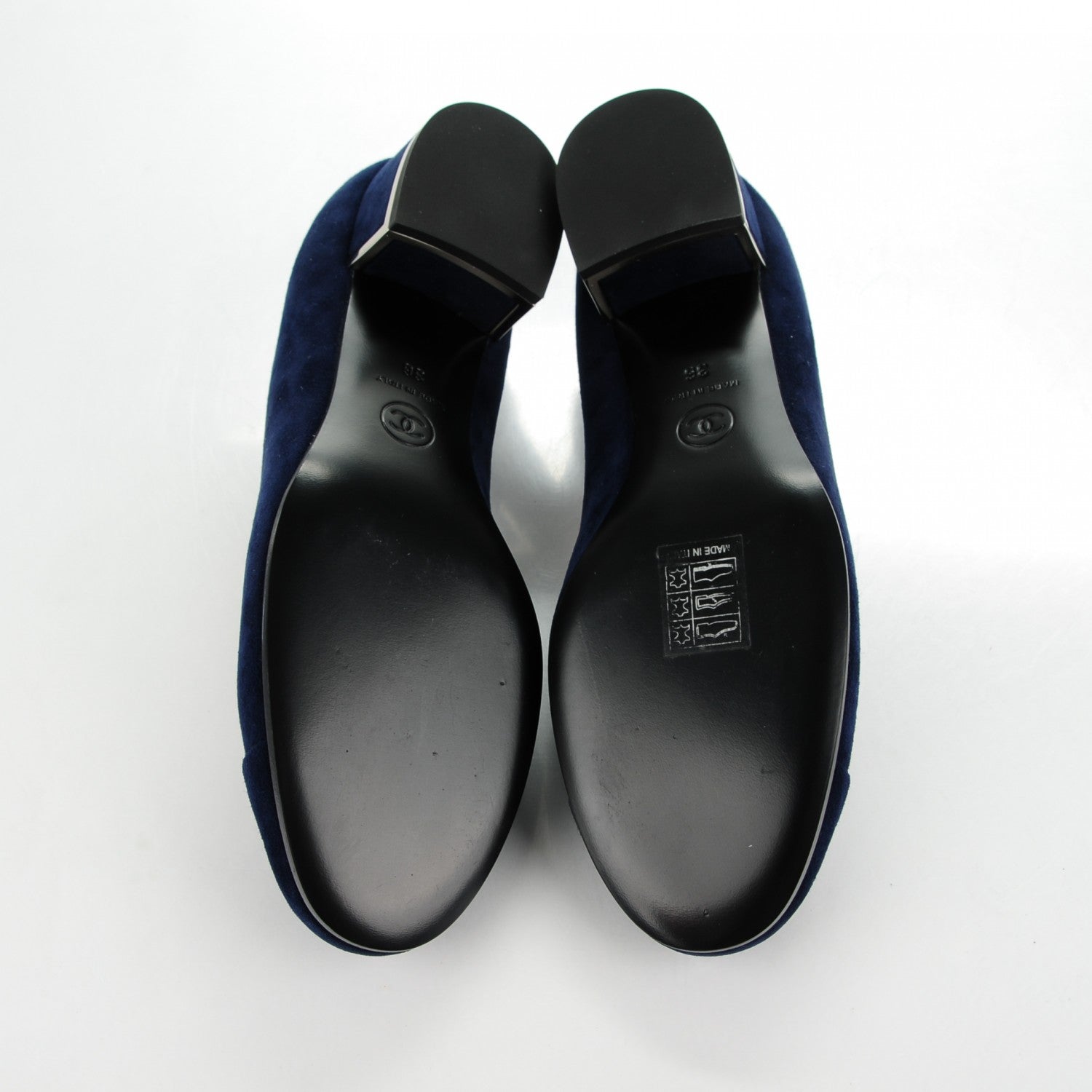 Chanel Suede Goatskin Cap Toe Low Heel Pumps 36 Navy 5 of 9