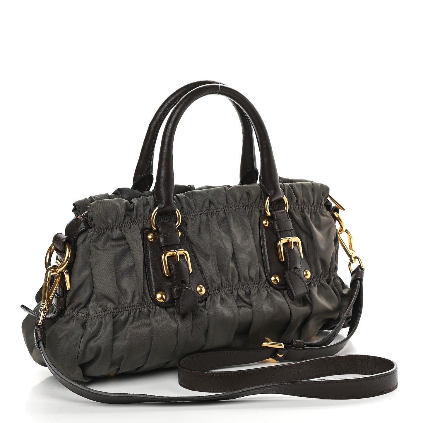 Tessuto Nylon Gaufre Shopping Satchel Fumo