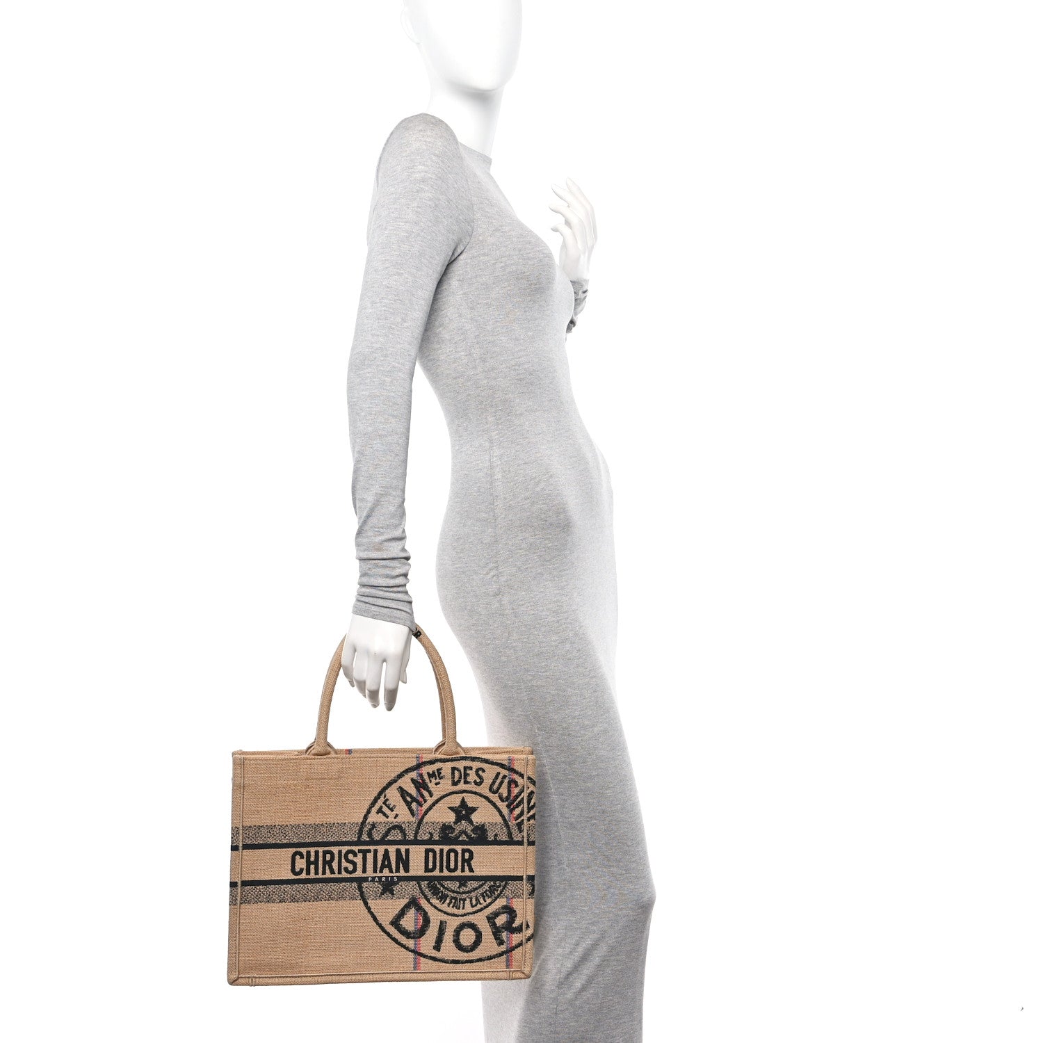 Christian Dior Canvas Jute Embroidered Medium Book Tote Black Beige 2 of 10